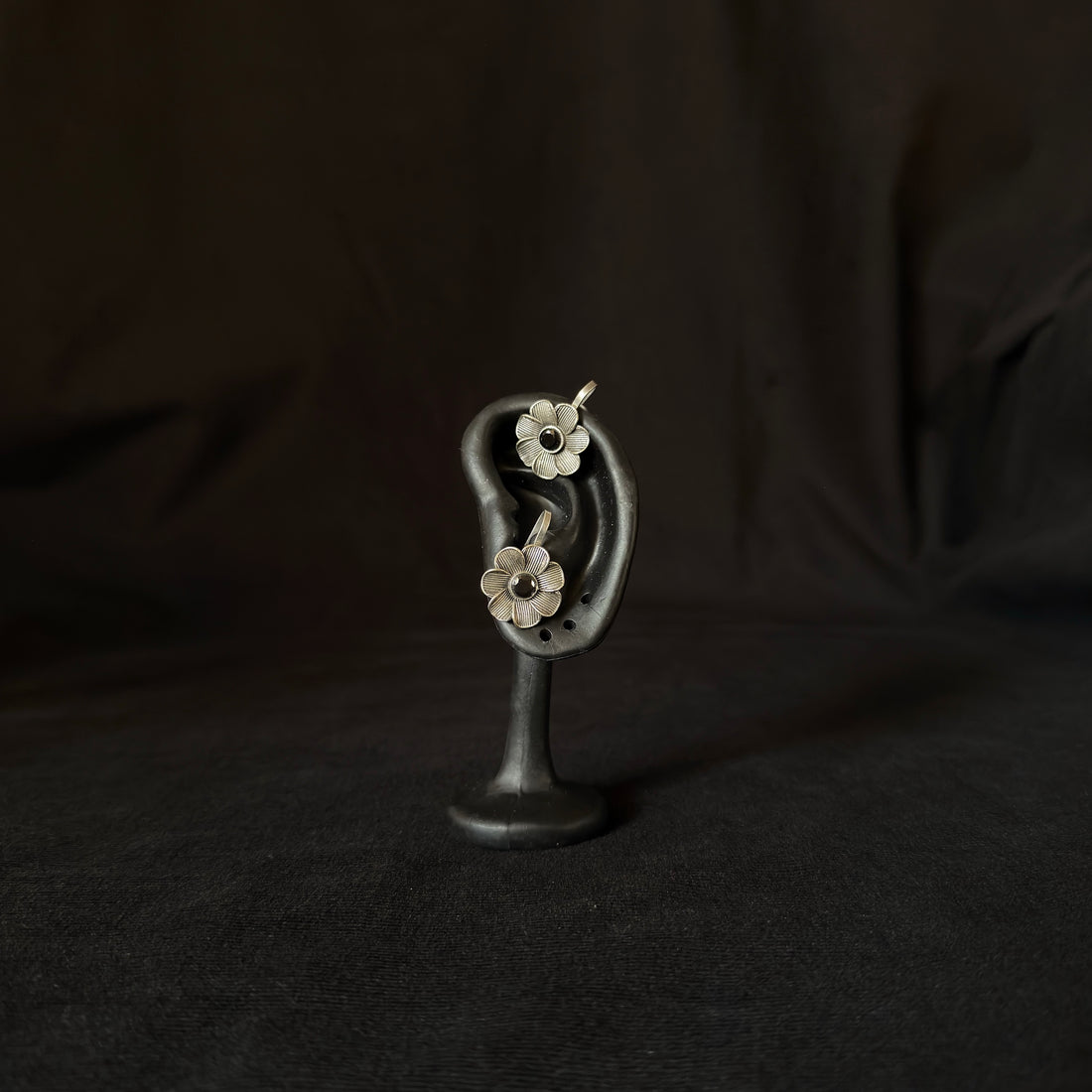 Black Flower Ear Cuffs