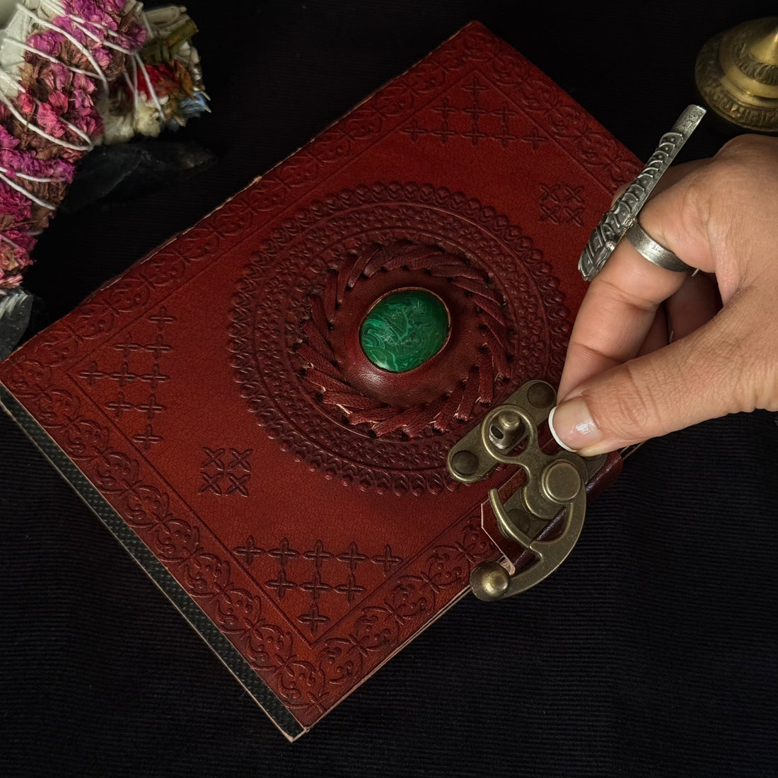 Malachite Stone Leather Journal