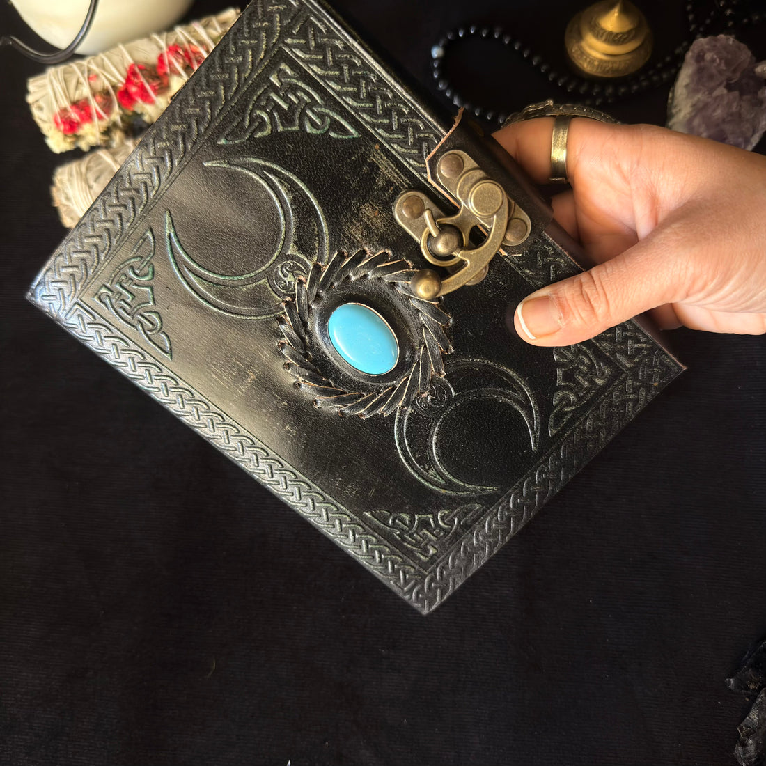 Turquoise Double Moon Leather Journal