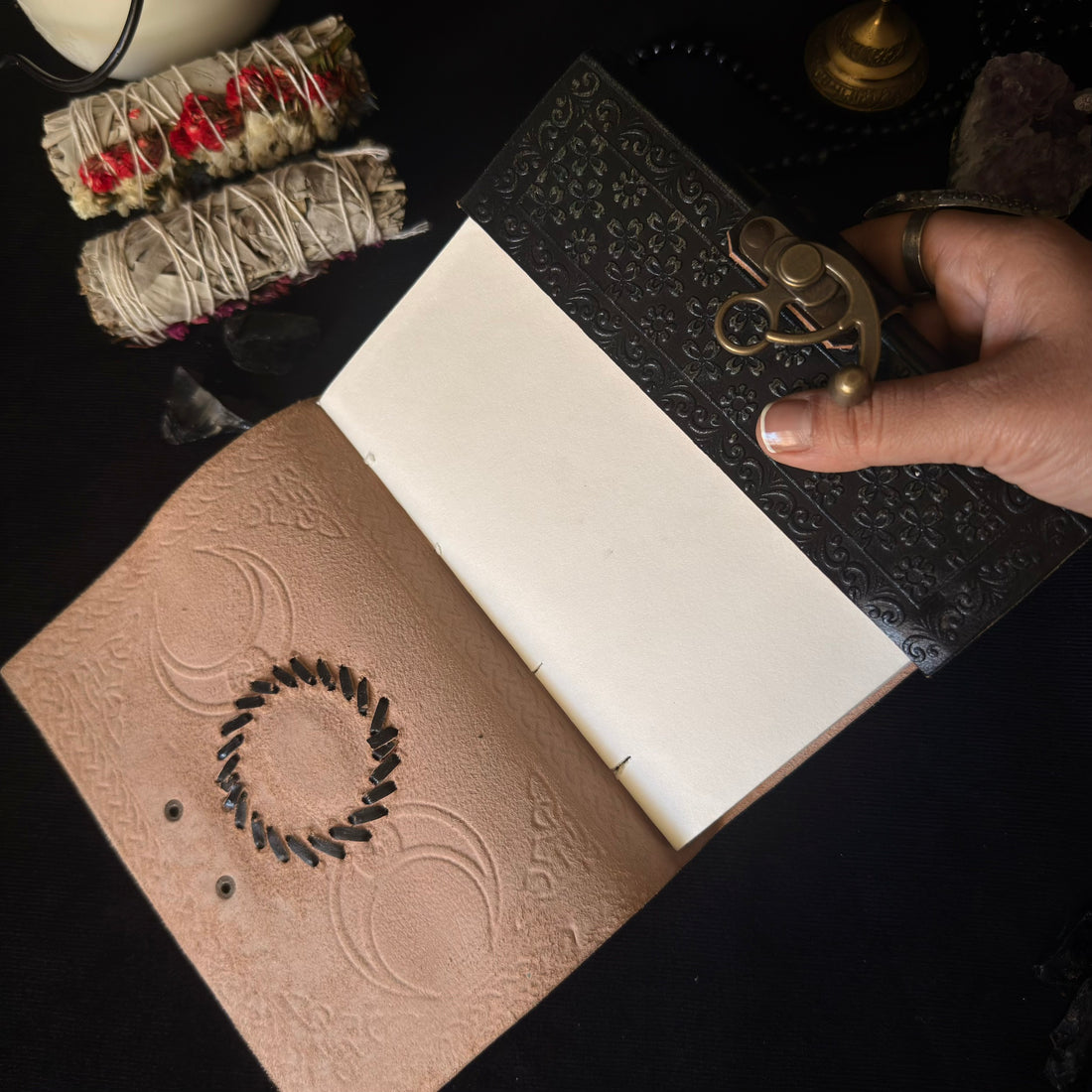 Turquoise Double Moon Leather Journal