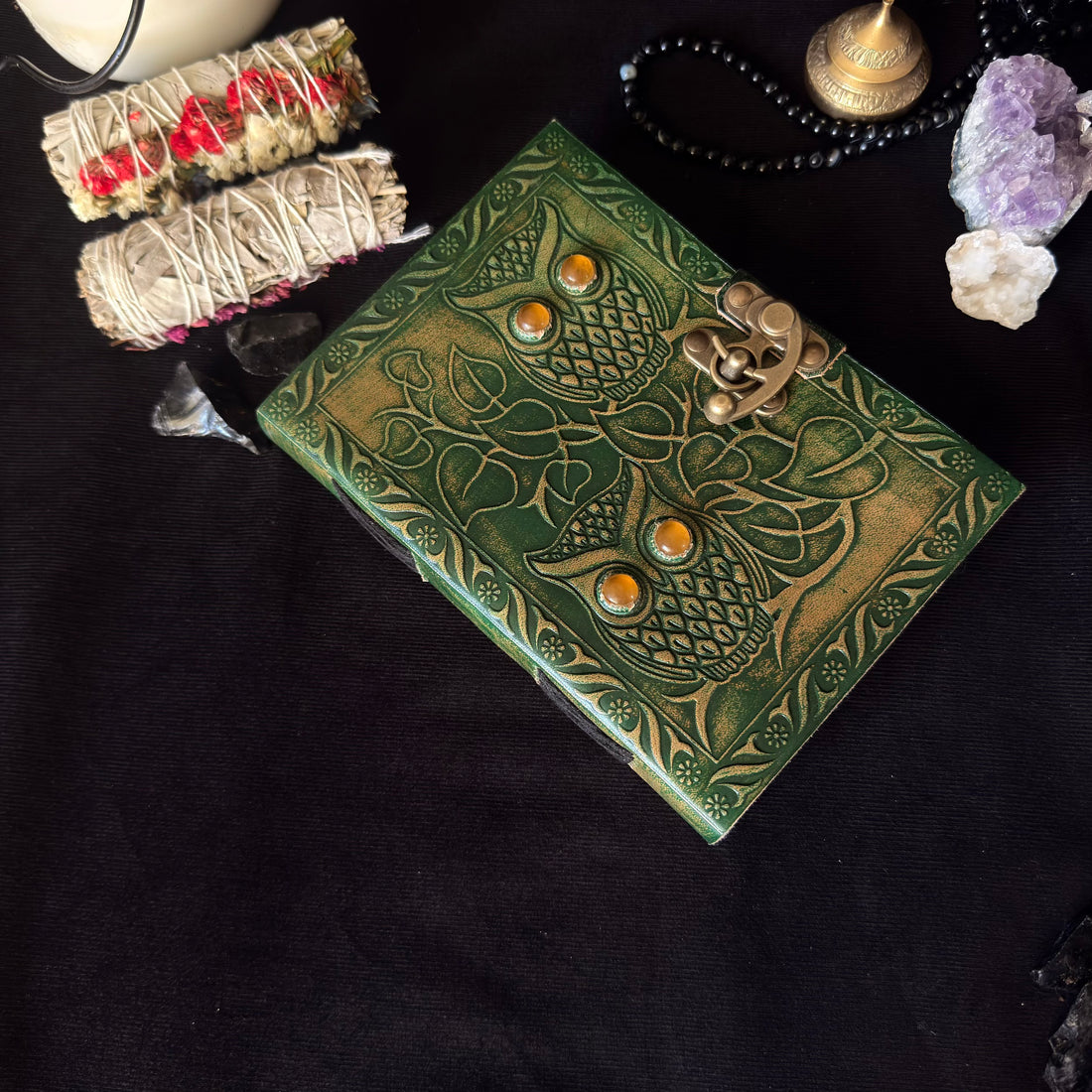 Green Owl Stone Leather Journal