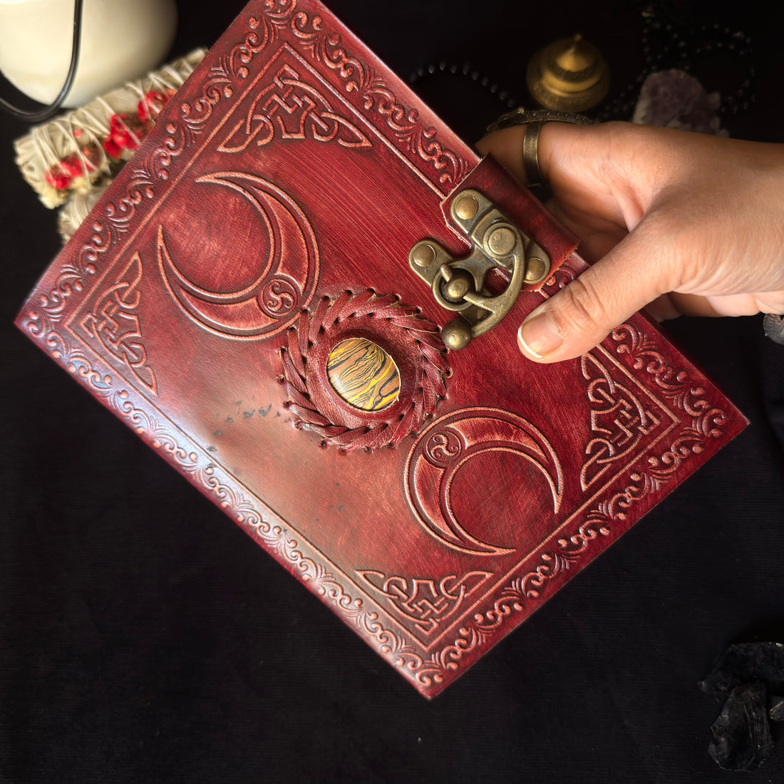 Tiger’s Eye Double Moon Leather Journal