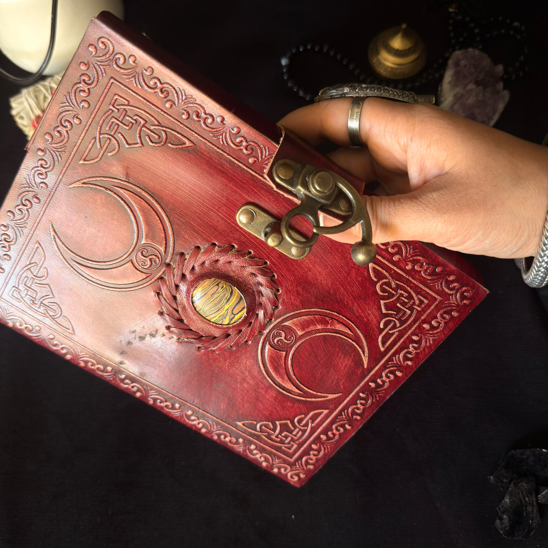 Tiger’s Eye Double Moon Leather Journal