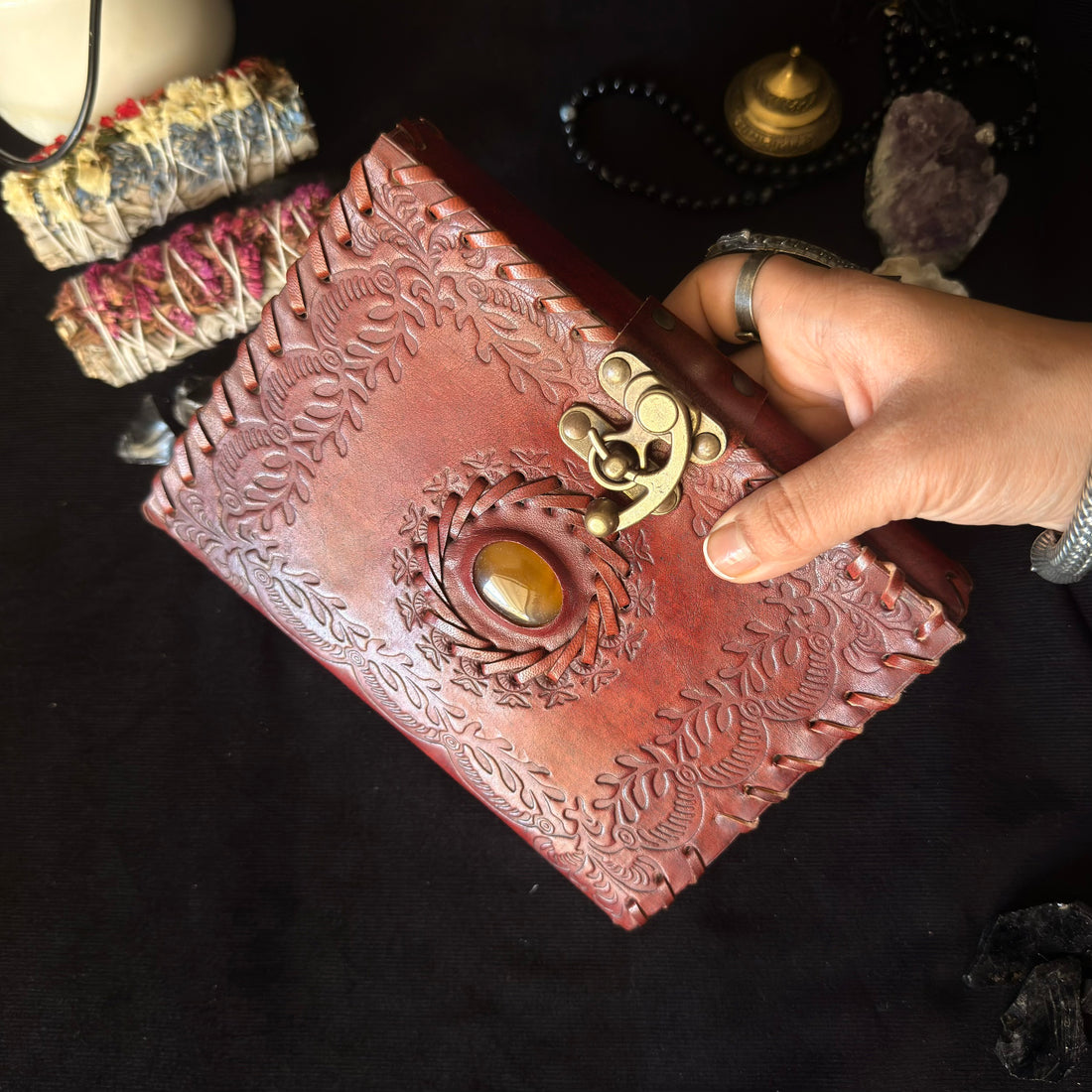 Golden Stone Floral Leather Journal