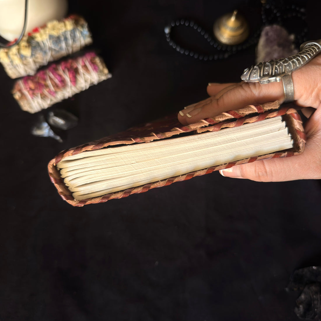 Golden Stone Floral Leather Journal