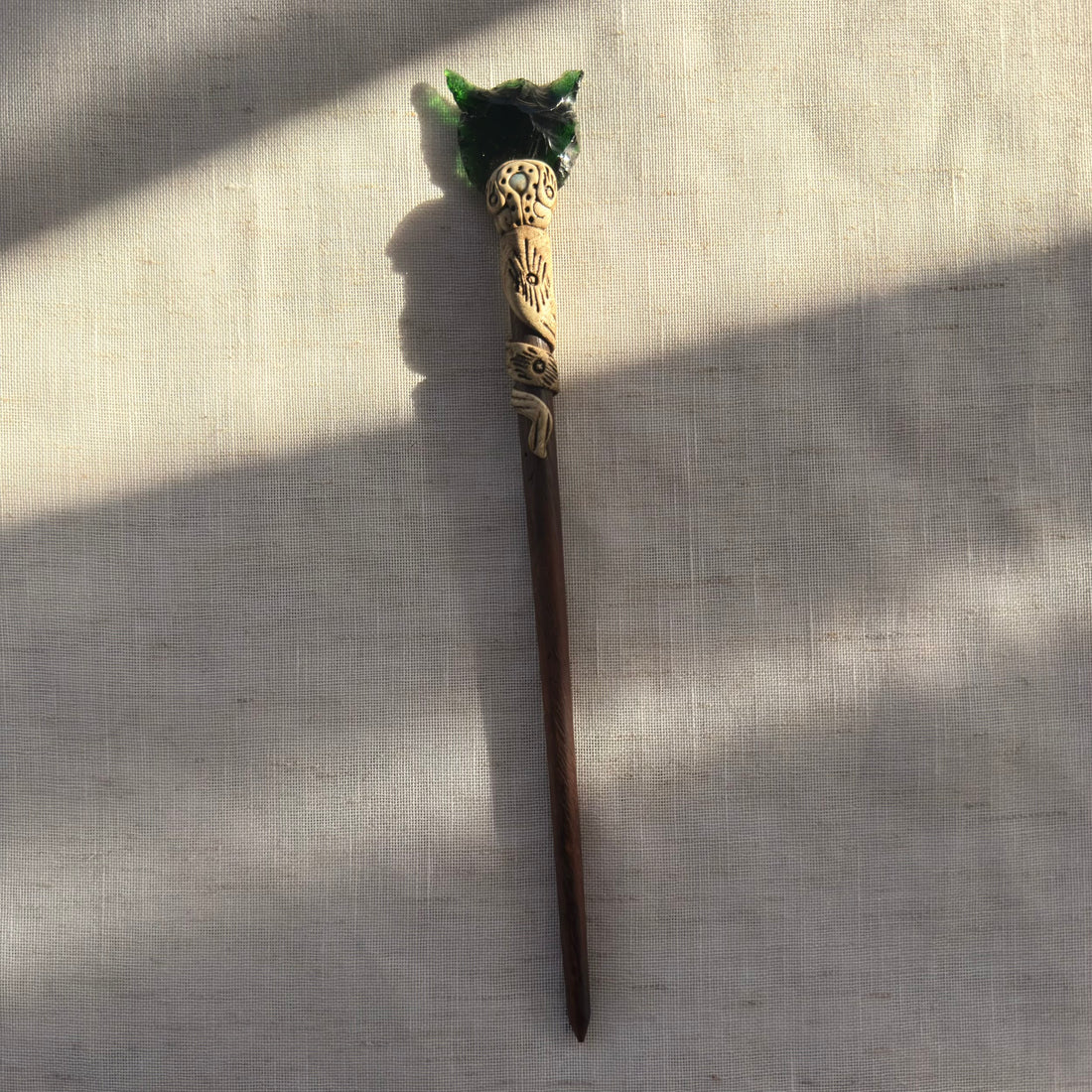 Green Aura Cat Wooden Hair Stick