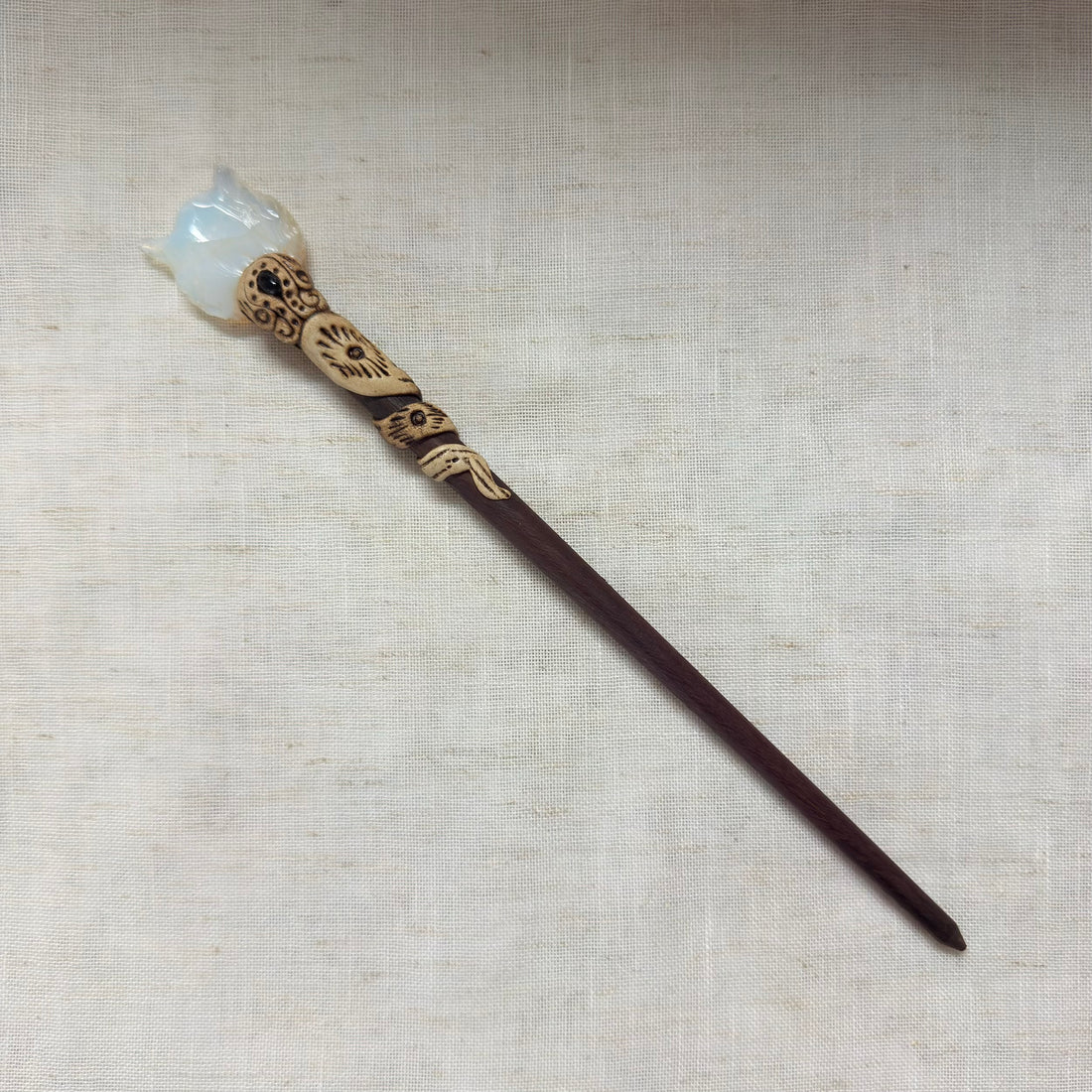 Opalite Cat Wooden Hair Stick