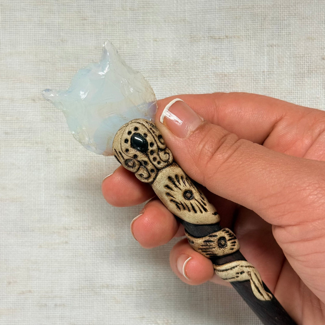 Opalite Cat Wooden Hair Stick