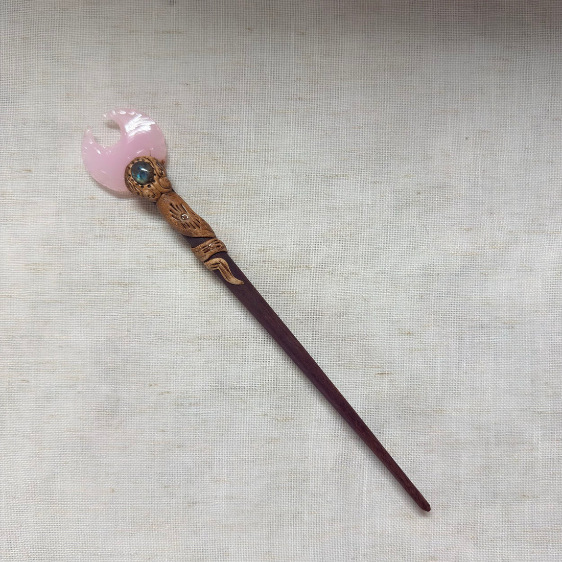 Pink Moon Wooden Hair Stick