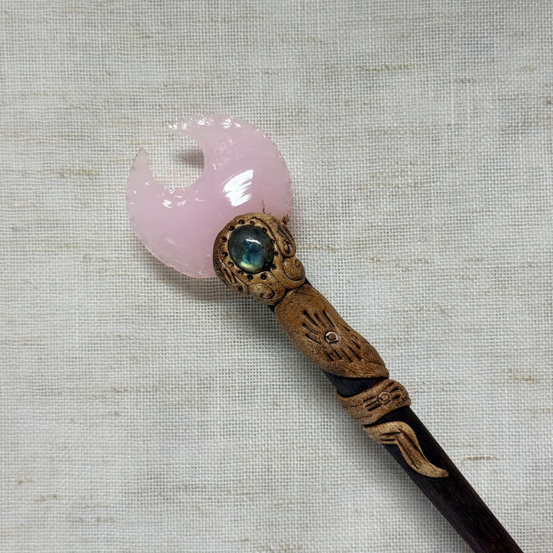 Pink Moon Wooden Hair Stick