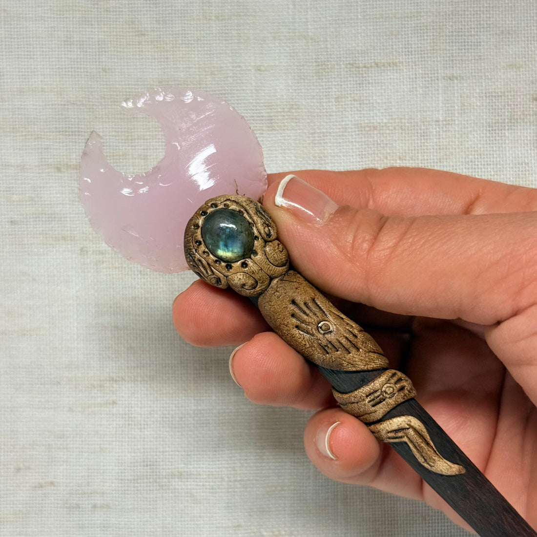 Pink Moon Wooden Hair Stick