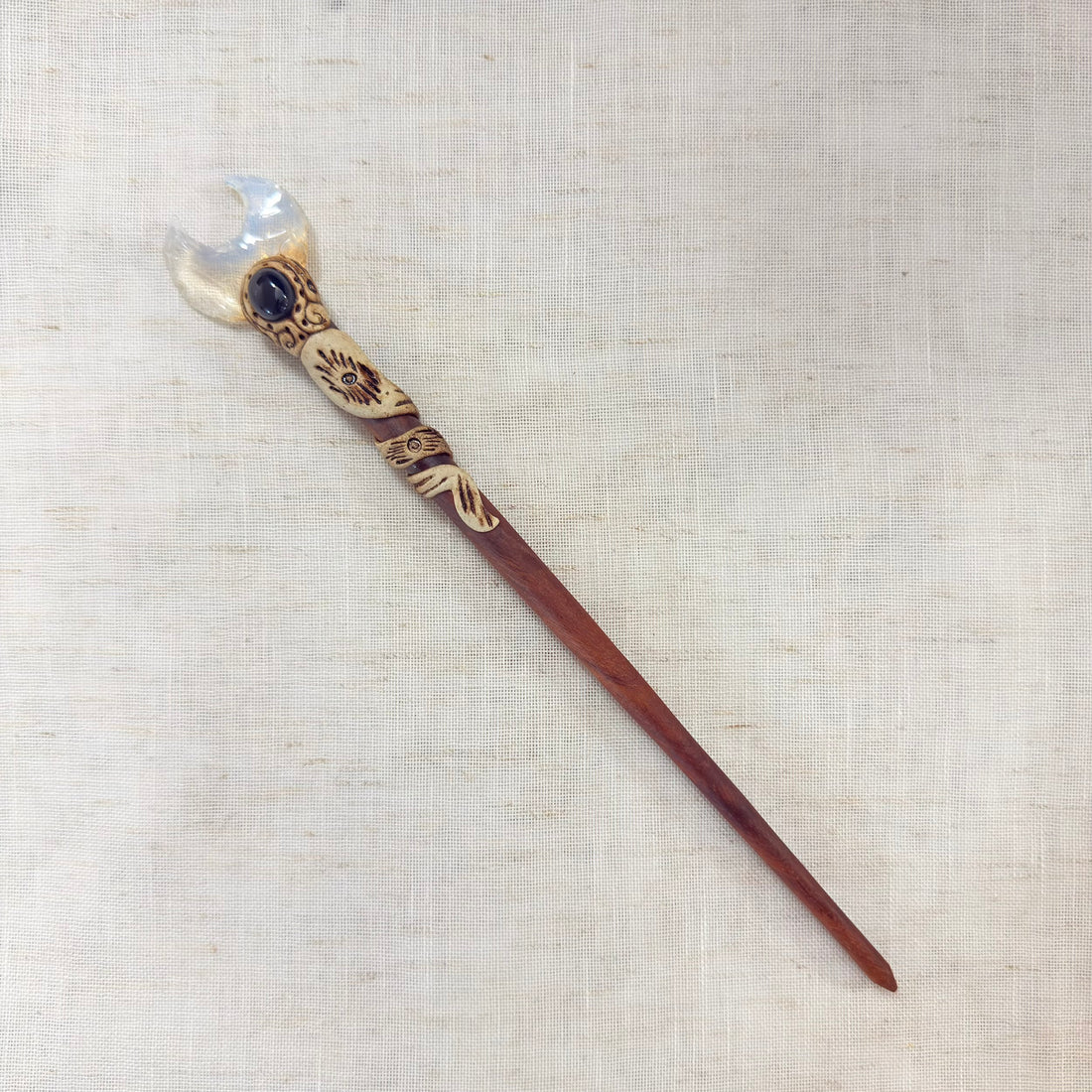Opalite Moon Wooden Hair Stick