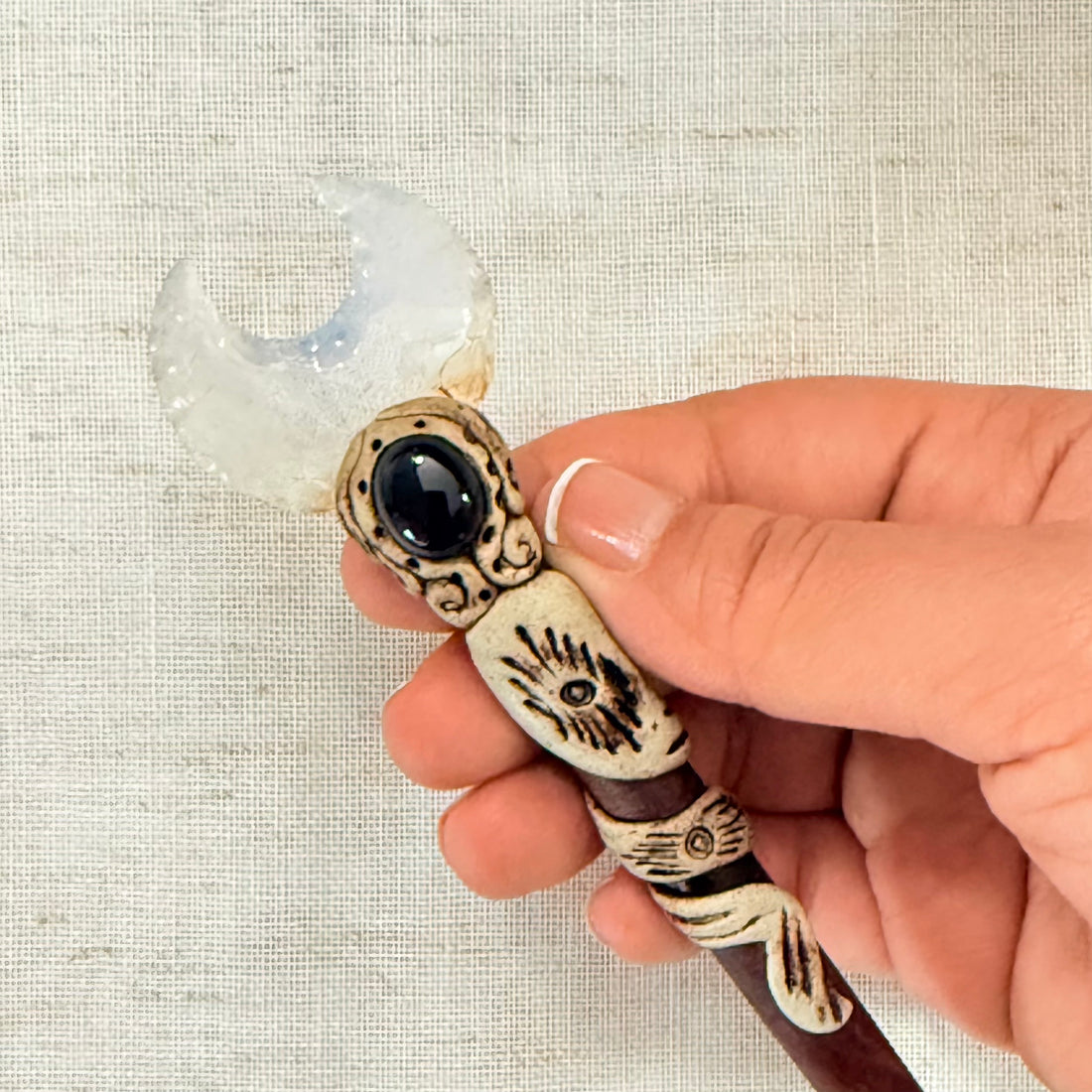 Opalite Moon Wooden Hair Stick