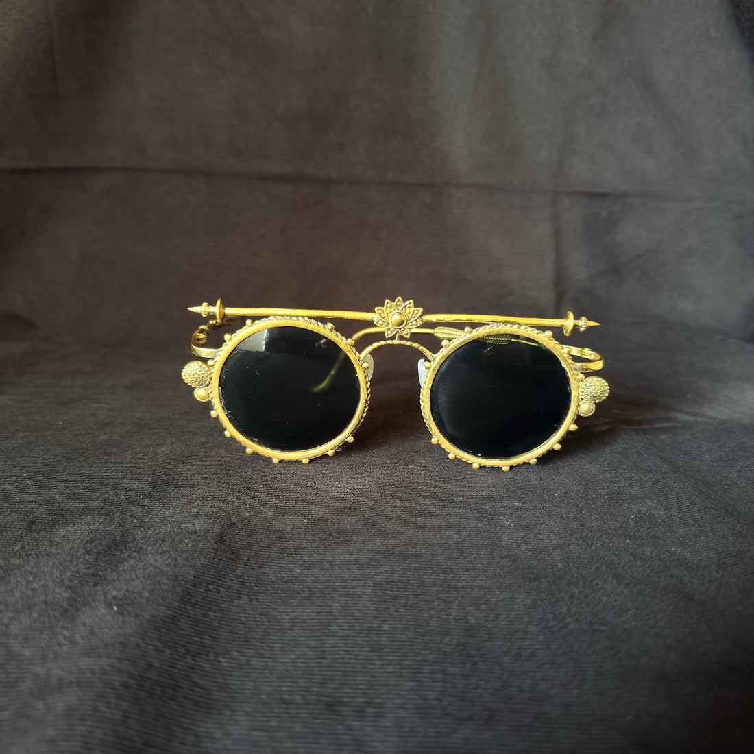 Lotus Bar Round Sunglasses — Brass-Tone