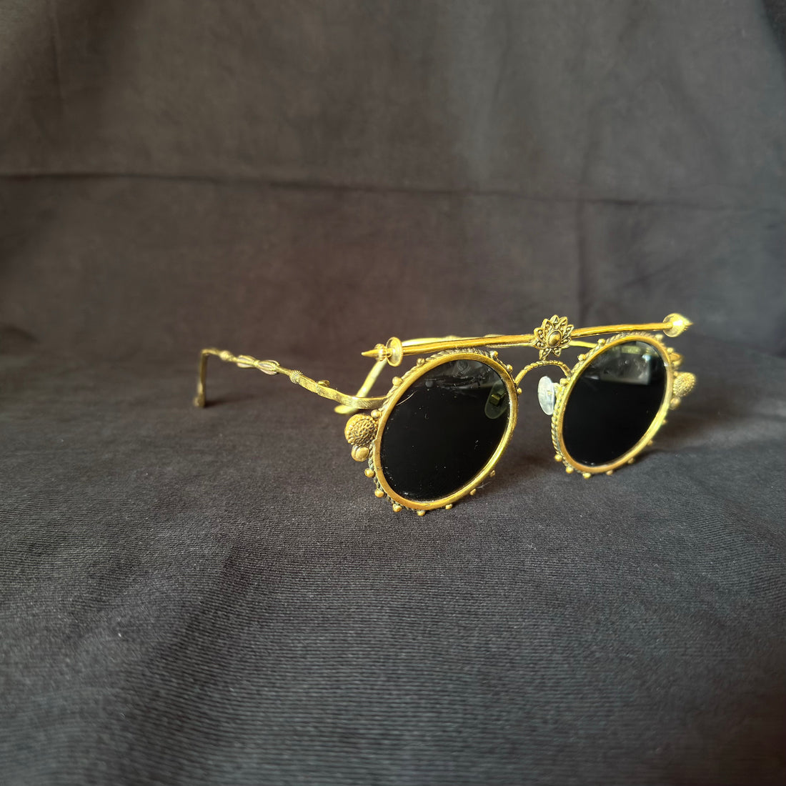 Lotus Bar Round Sunglasses — Brass-Tone