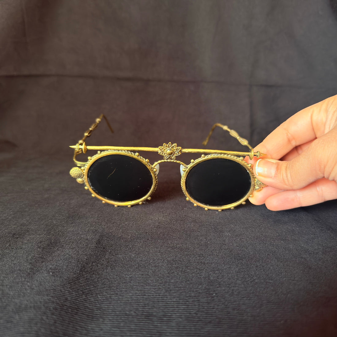 Lotus Bar Round Sunglasses — Brass-Tone