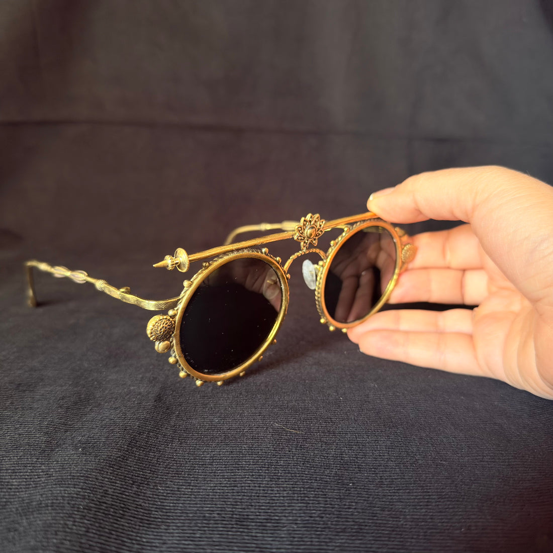 Lotus Bar Round Sunglasses — Brass-Tone