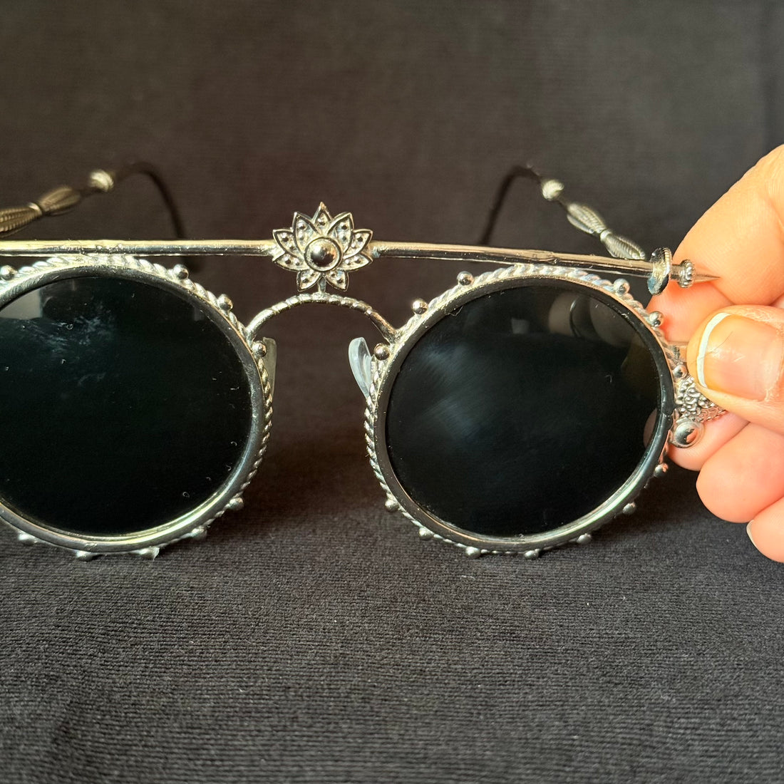Lotus Bar Round Sunglasses — Silver-Tone