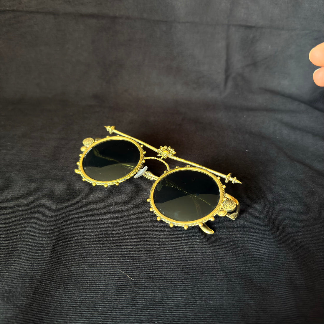 Lotus Bar Round Sunglasses — Brass-Tone