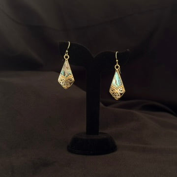 Gold-tone pointed diamond abalone drop earrings