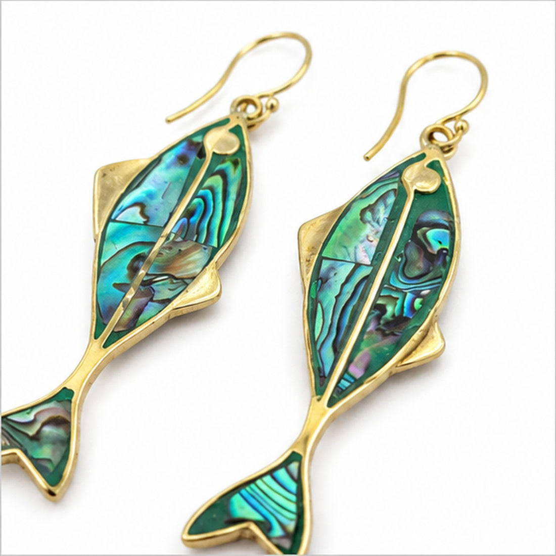 Abalone Shell Fish Statement Earrings – Brass
