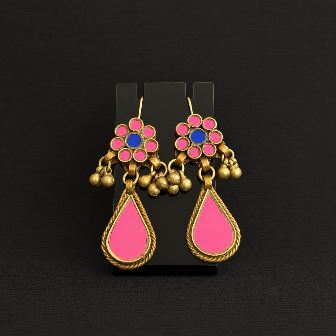 Pink Rosette & Teardrop Dangle Earrings