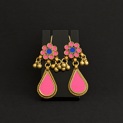Pink Rosette & Teardrop Dangle Earrings