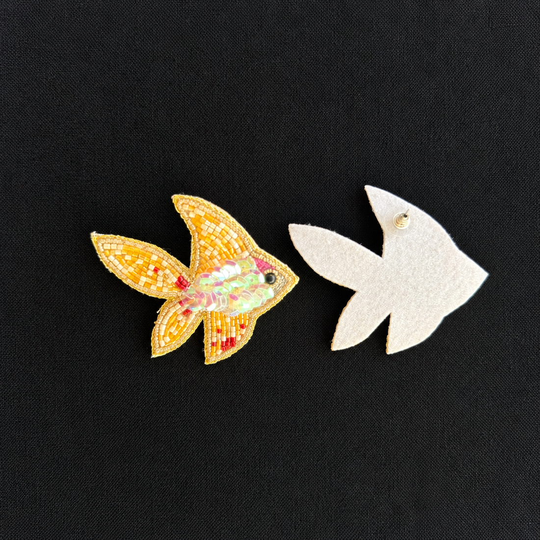 Golden Glimmers — Handmade Beaded Fish Statement Earrings