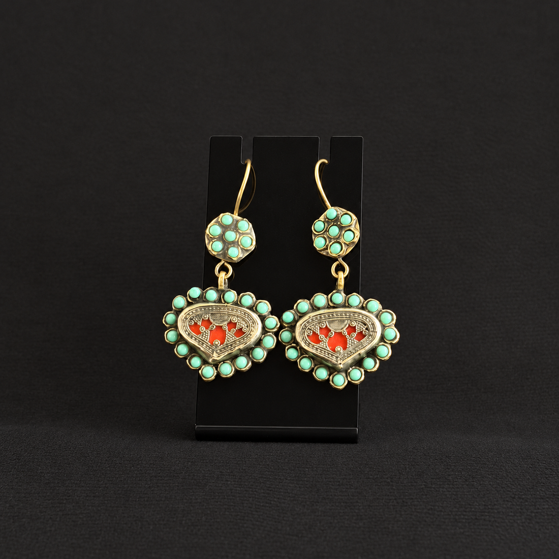 Mini Turquoise Halo & Red Medallion Earrings