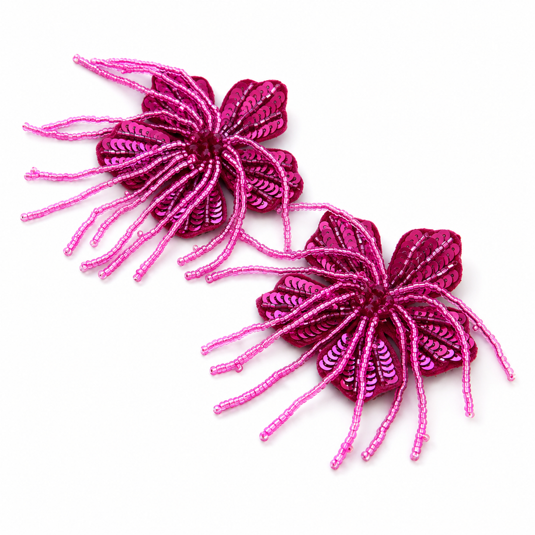 Beaded Flower Statement Earrings
