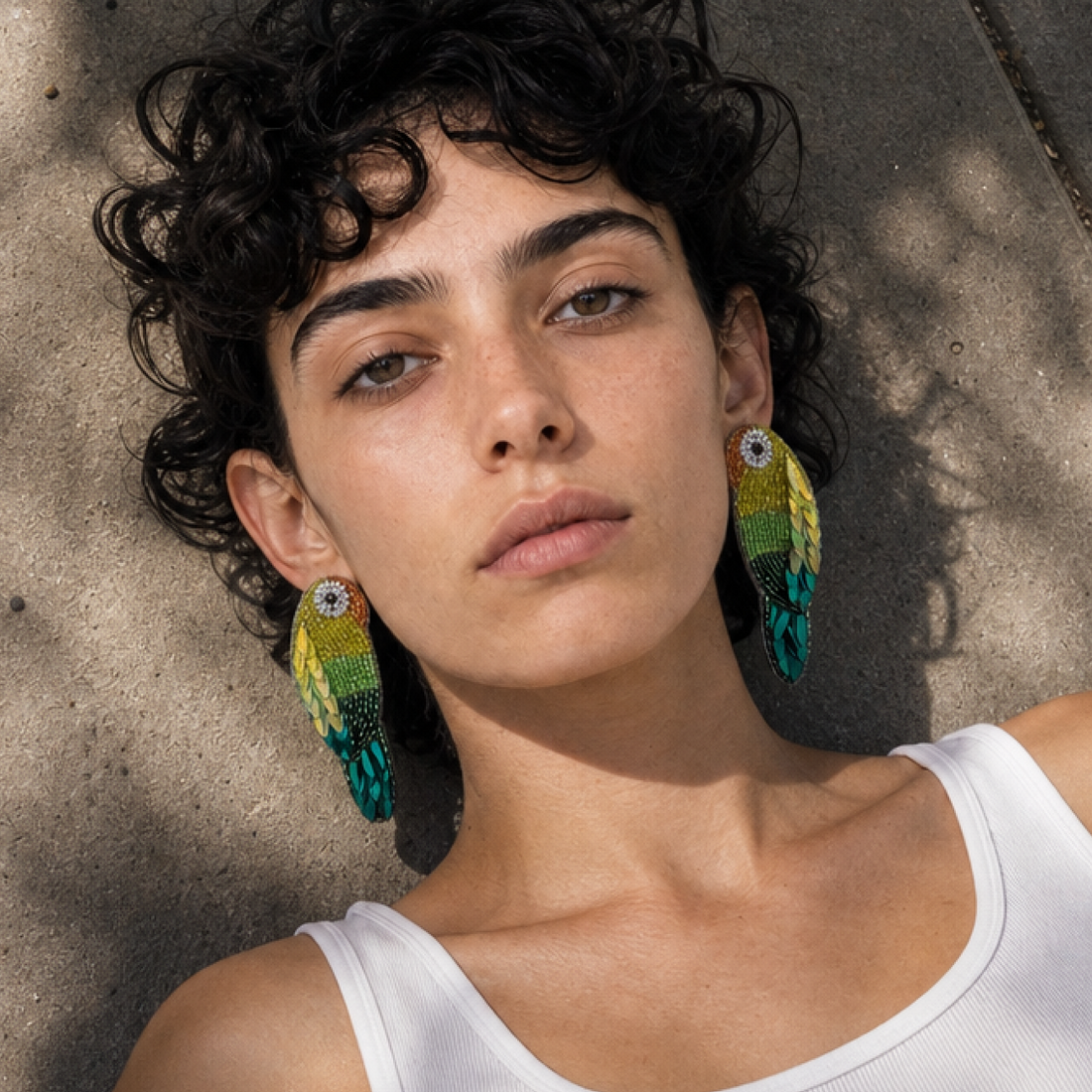 Beaded Parrot Statement Earrings