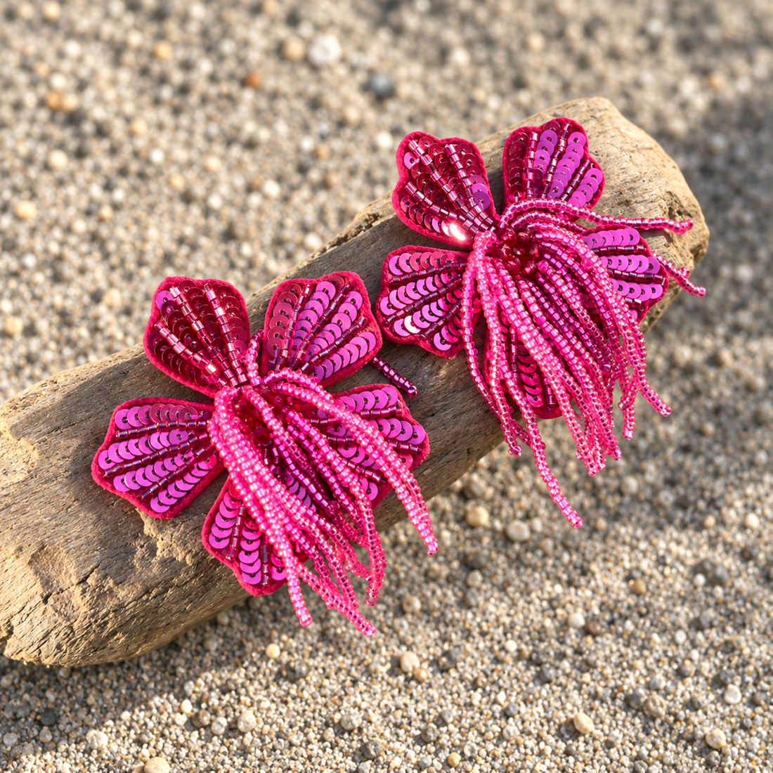 Beaded Flower Statement Earrings