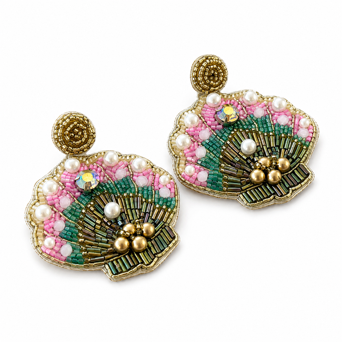 Beaded Seashell Statement Earrings
