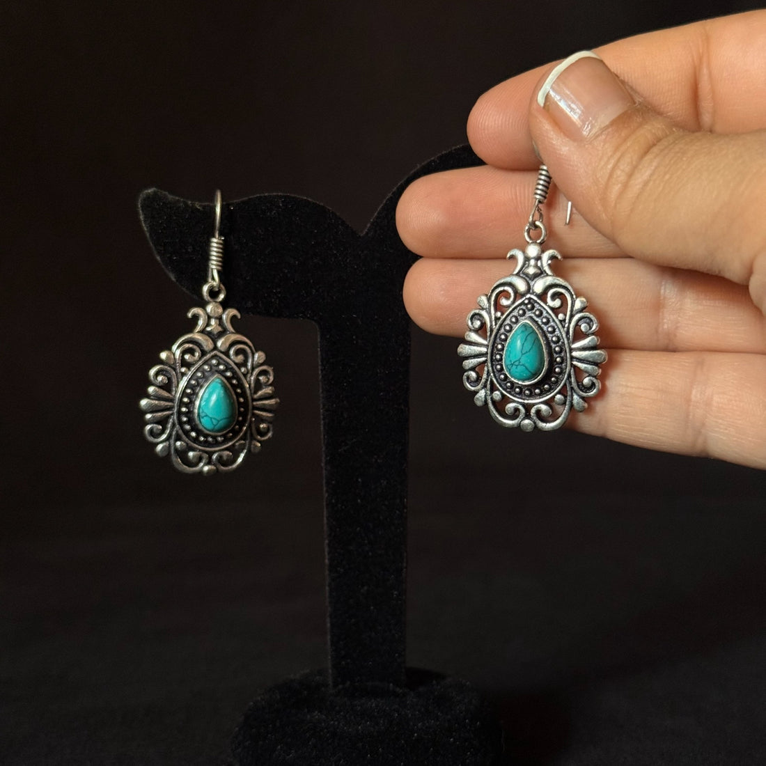 Oxidized brass black flower ear cuffs