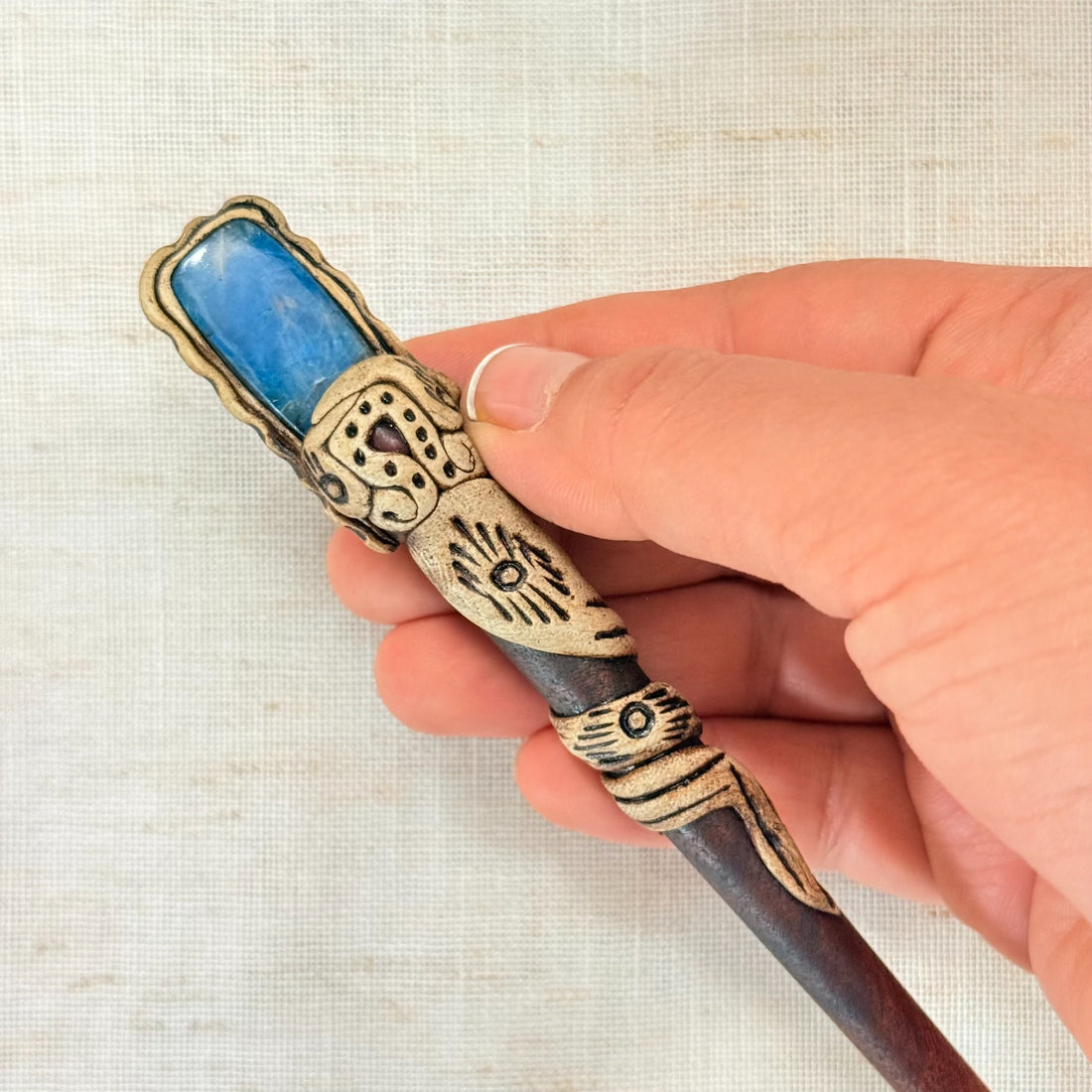 Blue Sodalite hair stick rectangle style with garnet accent