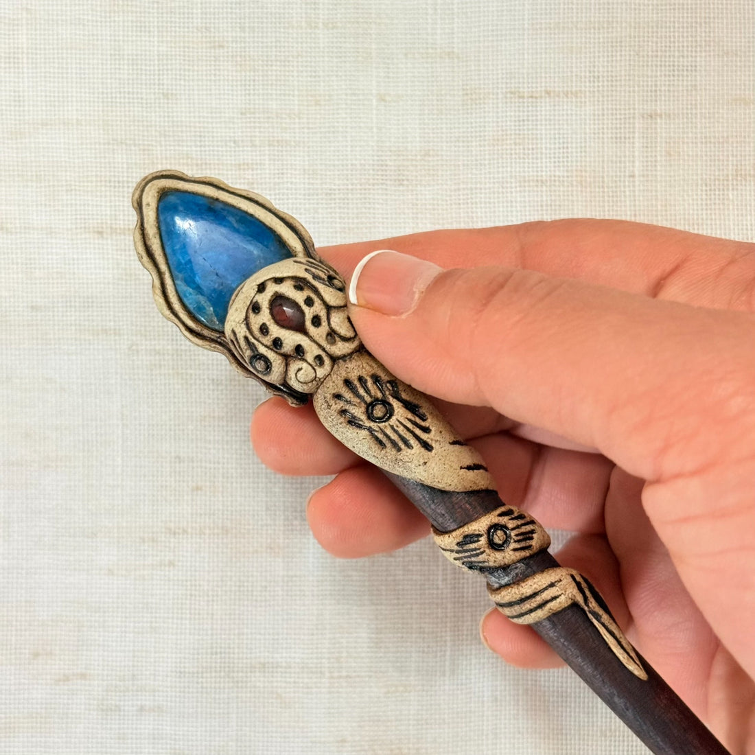 Blue Sodalite hair stick teardrop style with garnet accent