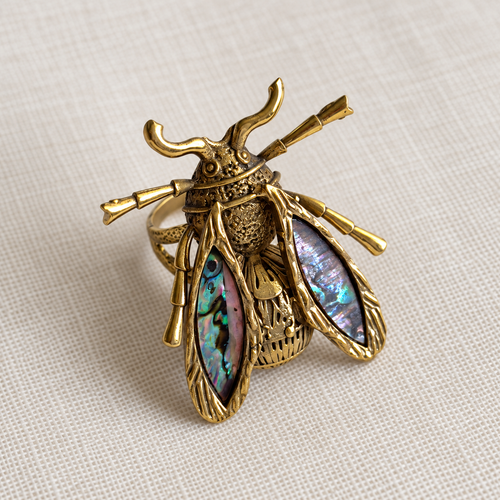 Brass Bee Statement Ring with Abalone Shell