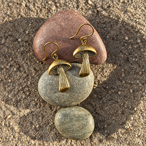 Brass Mushroom Statement Earrings
