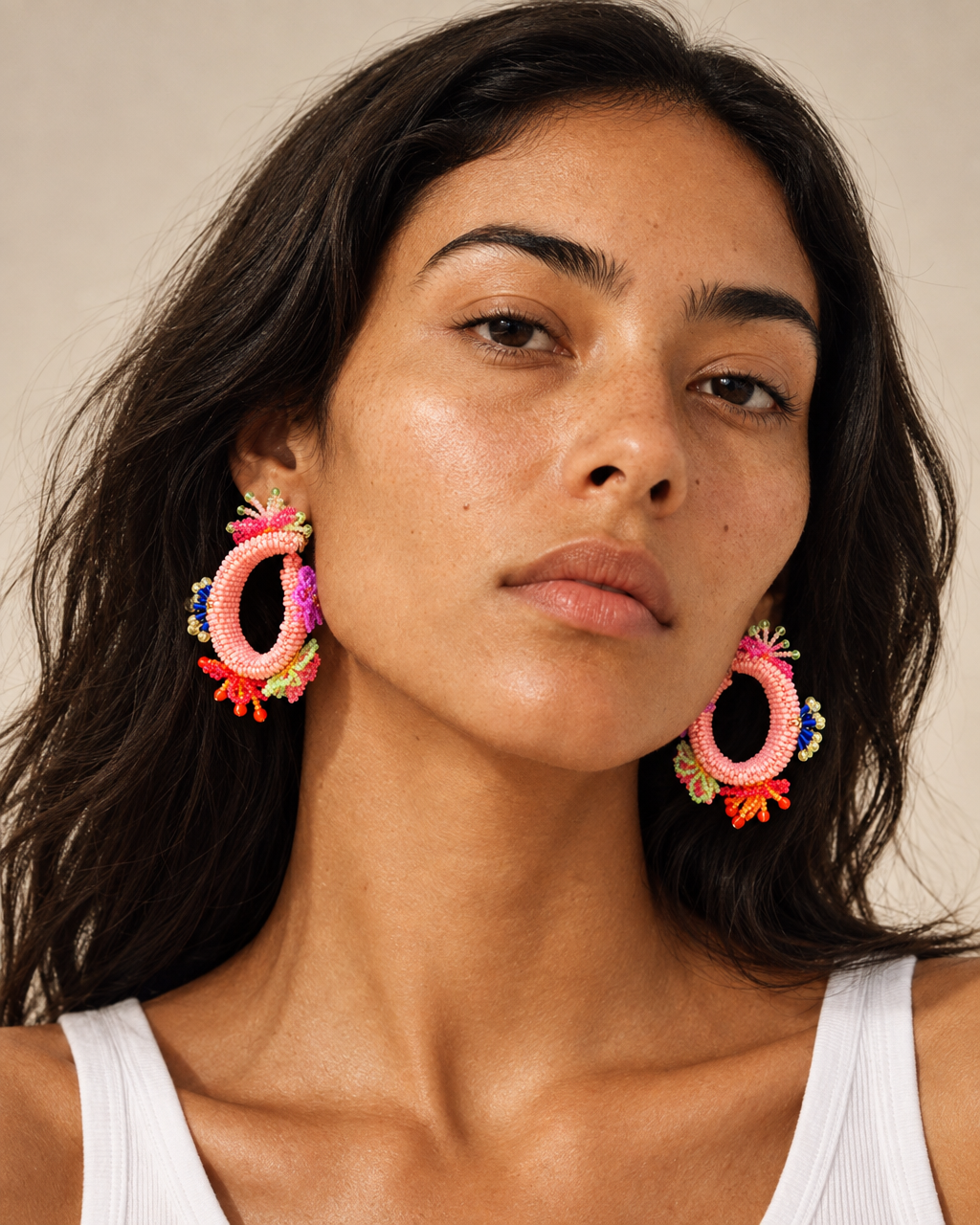 Coral Chaos — Handmade Beaded Statement Hoop Earrings