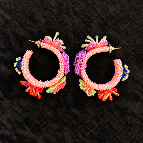 Coral Chaos — Handmade Beaded Statement Hoop Earrings