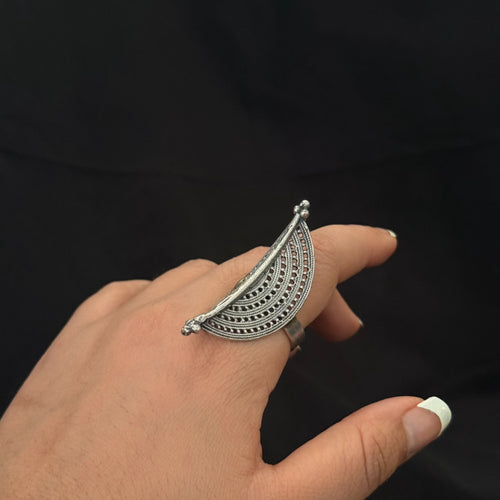 Crescent filigree statement ring