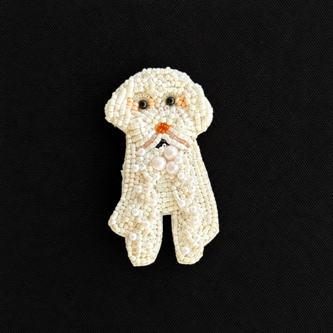 Pearly Pup — Beaded Dog Brooch