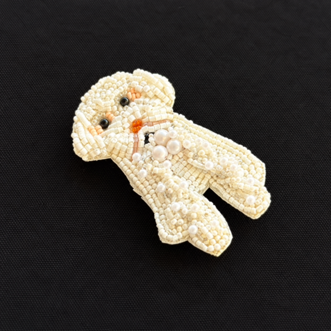 Pearly Pup — Beaded Dog Brooch