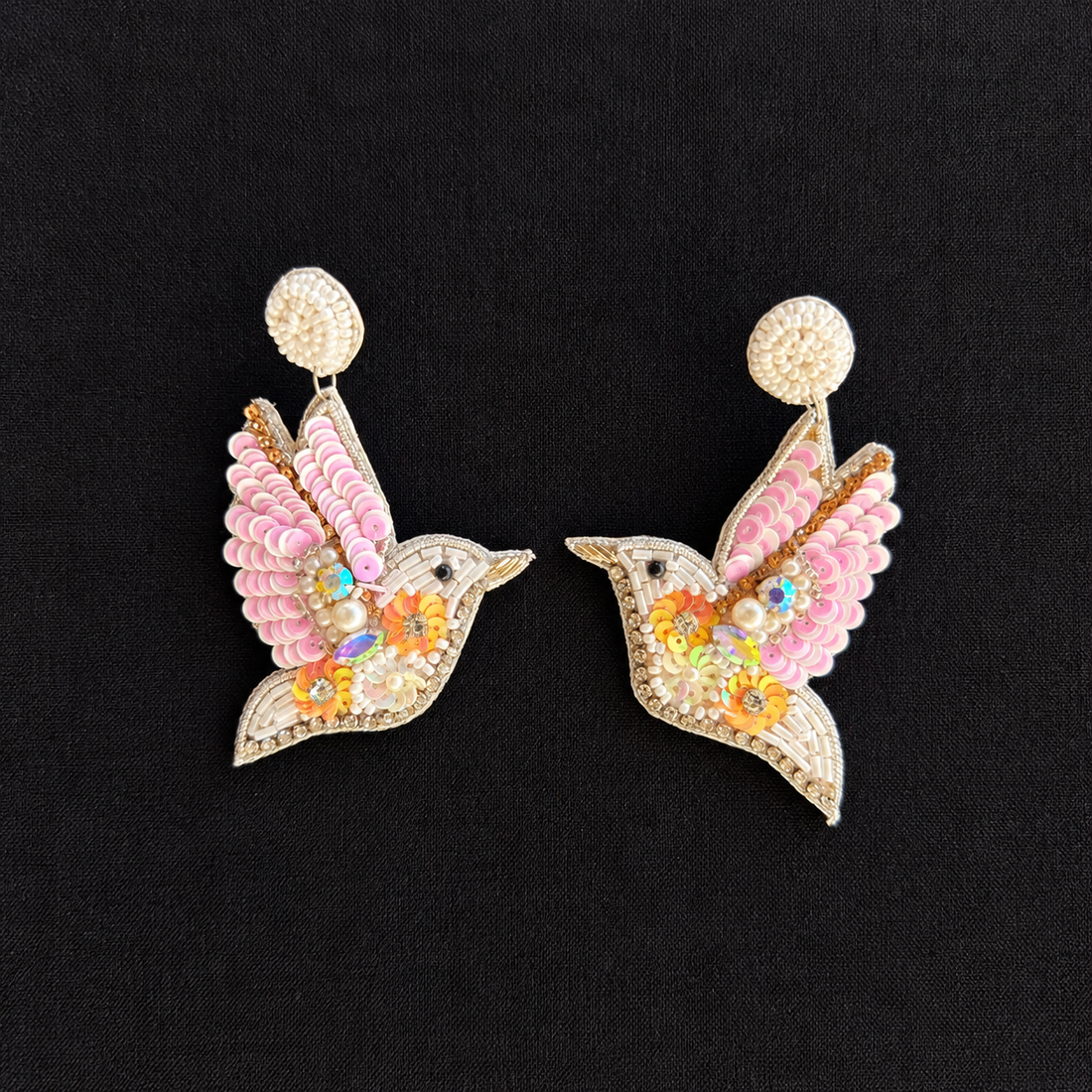 Blush Dove — Beaded Bird Statement Earrings