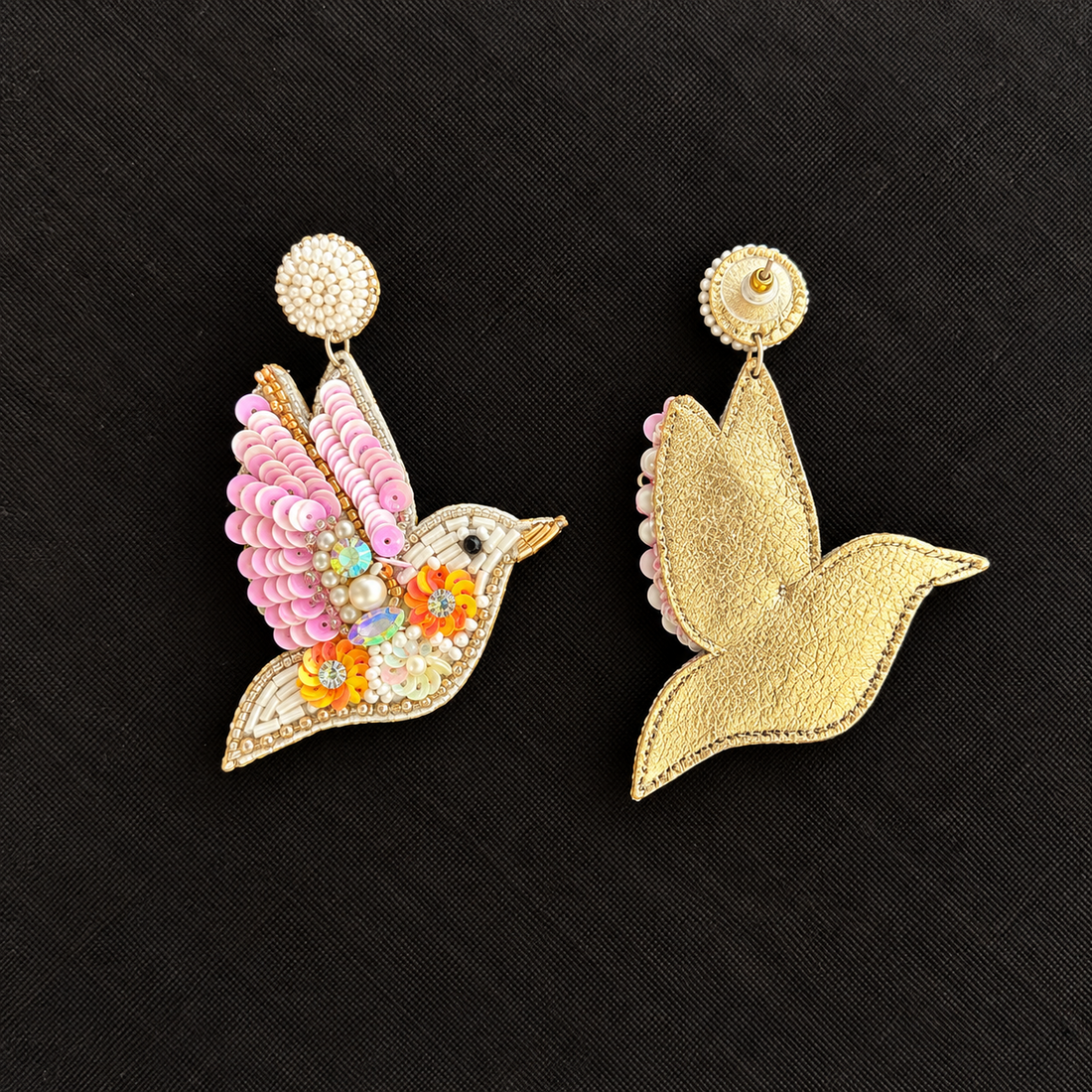 Blush Dove — Beaded Bird Statement Earrings