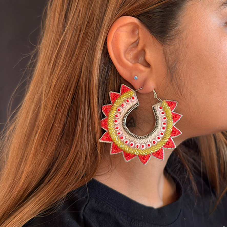 Solar Flare — Handmade Beaded Sunburst Hoop Earrings