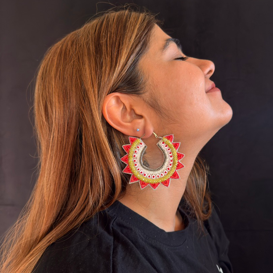 Solar Flare — Handmade Beaded Sunburst Hoop Earrings