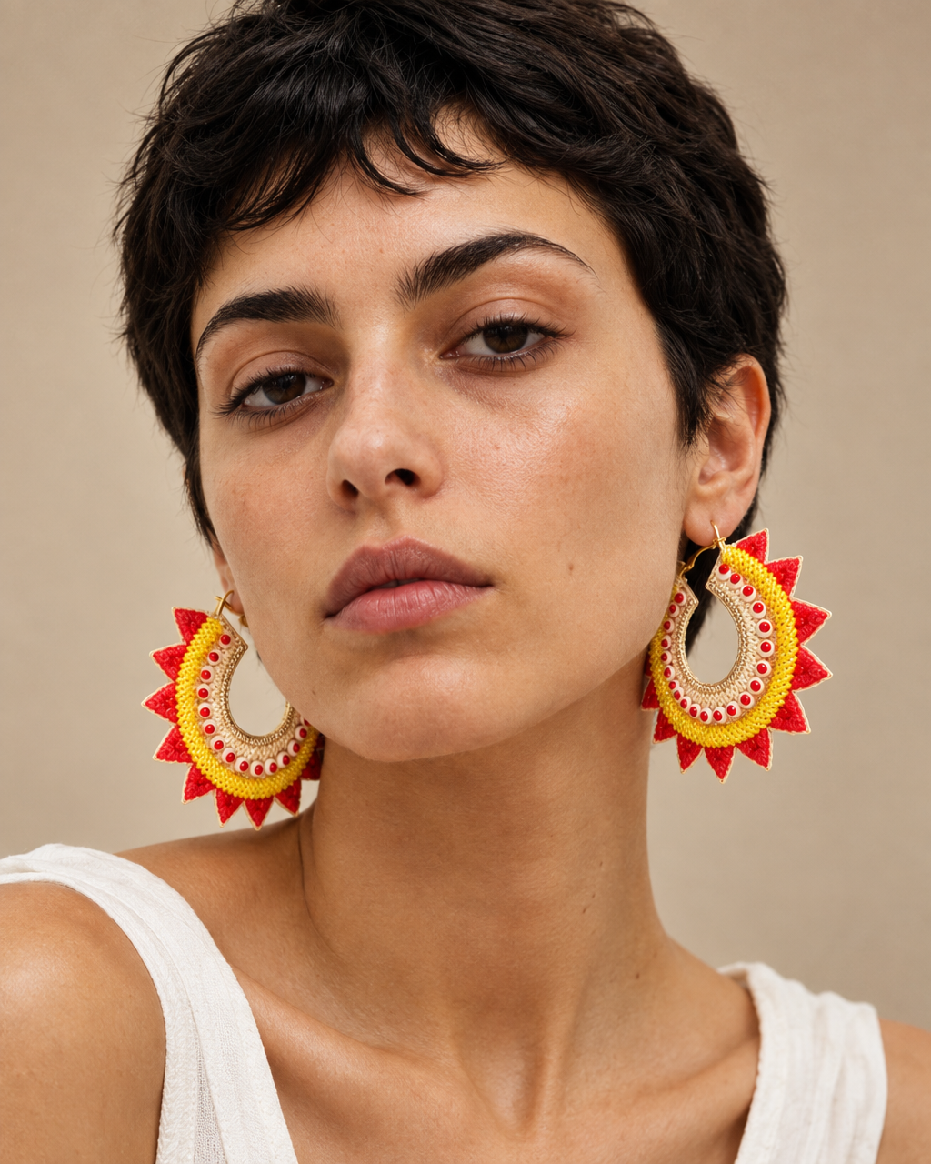 Solar Flare — Handmade Beaded Sunburst Hoop Earrings