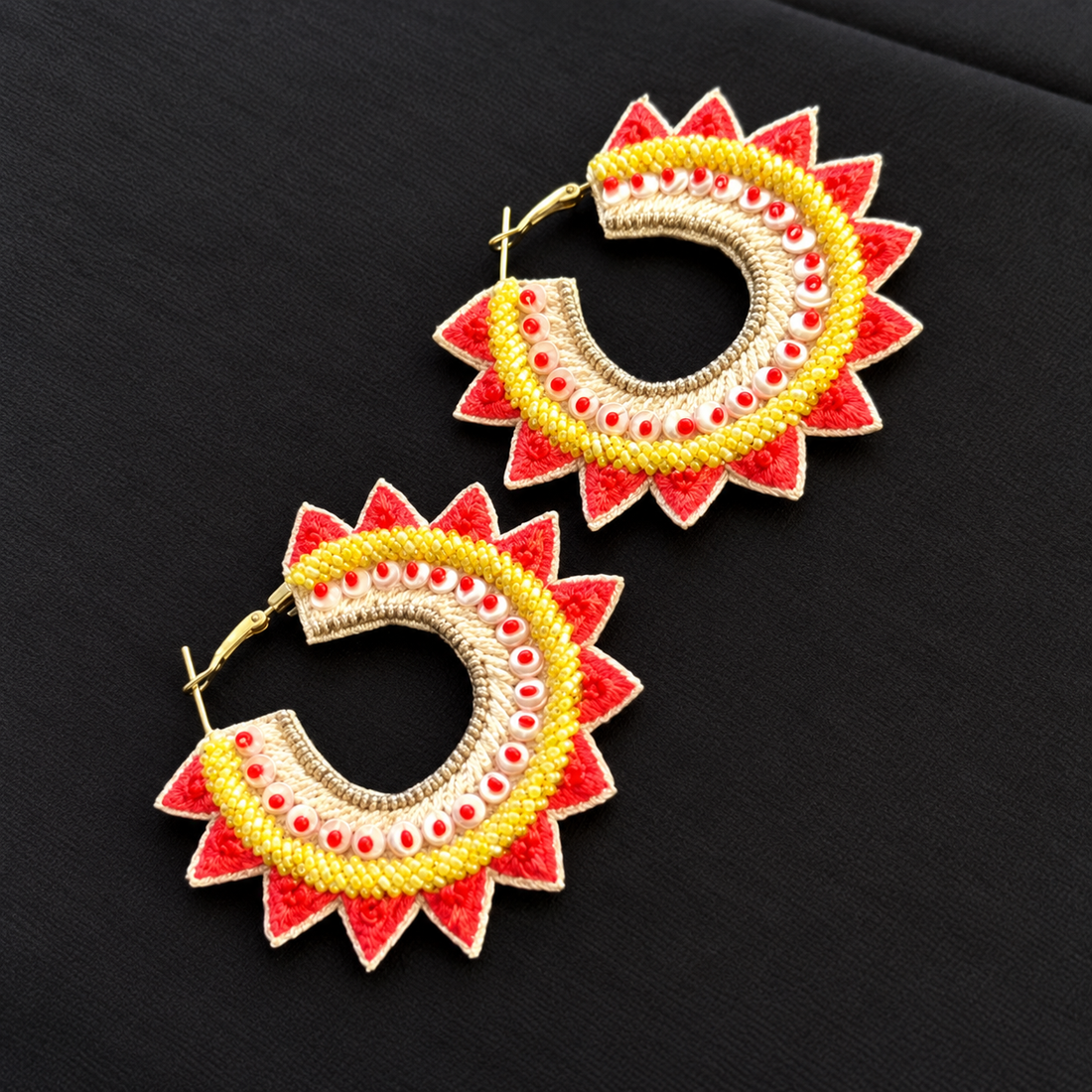 Solar Flare — Handmade Beaded Sunburst Hoop Earrings