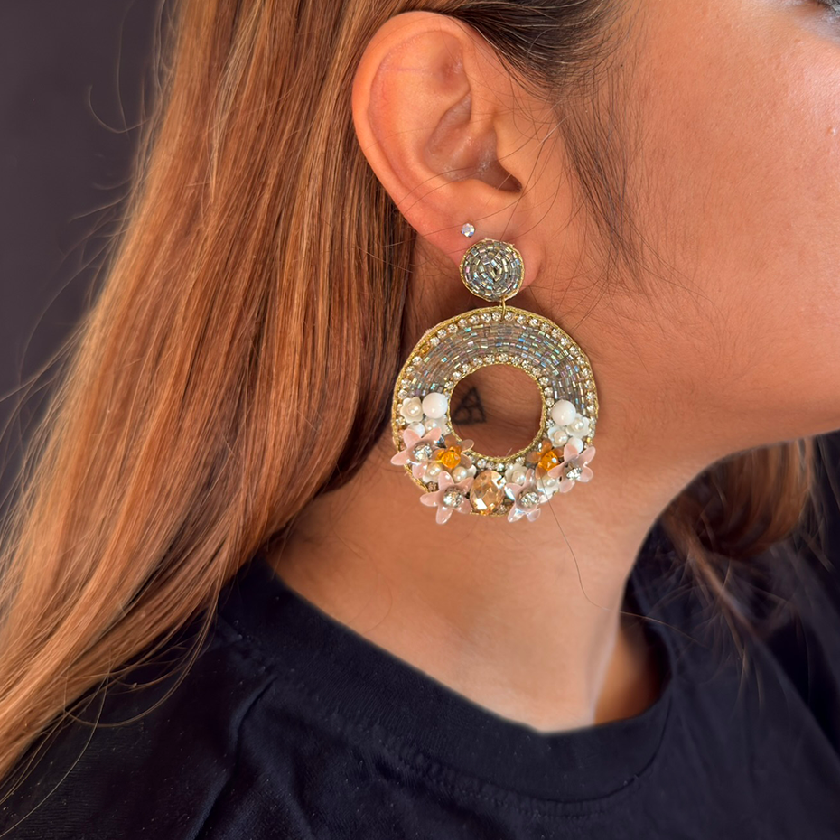 Golden Hour Bloom — Handmade Beaded Floral Statement Earrings